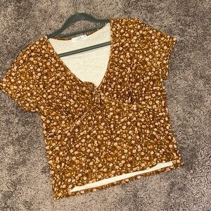 Rebellious Dreamer brown floral crop top tie front vneck